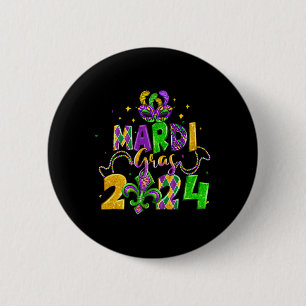 Happy Mardi Gras Fat Tuesday Beads Mask Jester Hat 6 Cm Round Badge