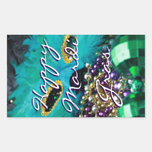 Happy Mardi Gras Feather Mask Bead Throws Stickers