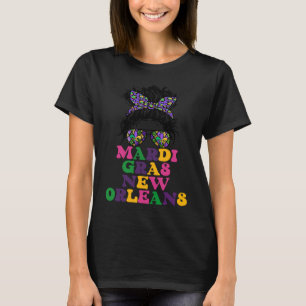 Happy Mardi Gras Festival New Orleans Messy Bun Vi T-Shirt