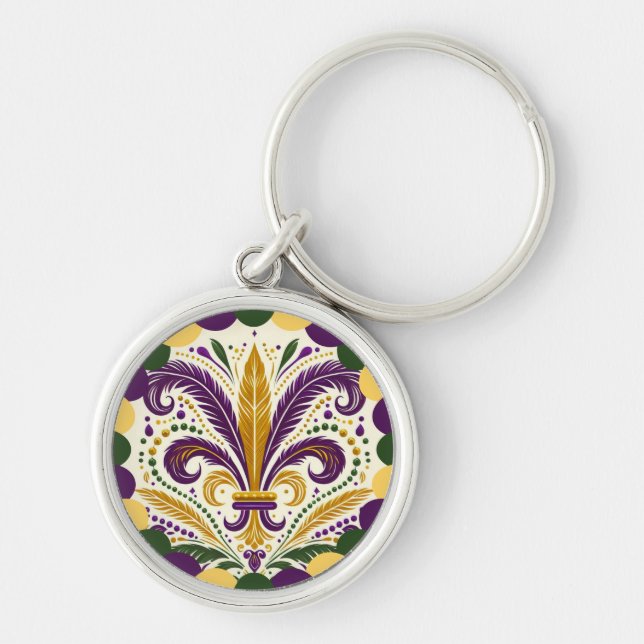 Happy Mardi Gras  fleur-de-lis  Key Ring (Front)