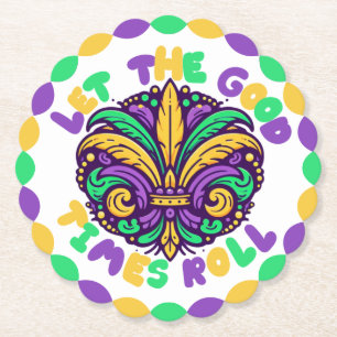 Happy Mardi Gras fleur-de-lis Paper Coaster