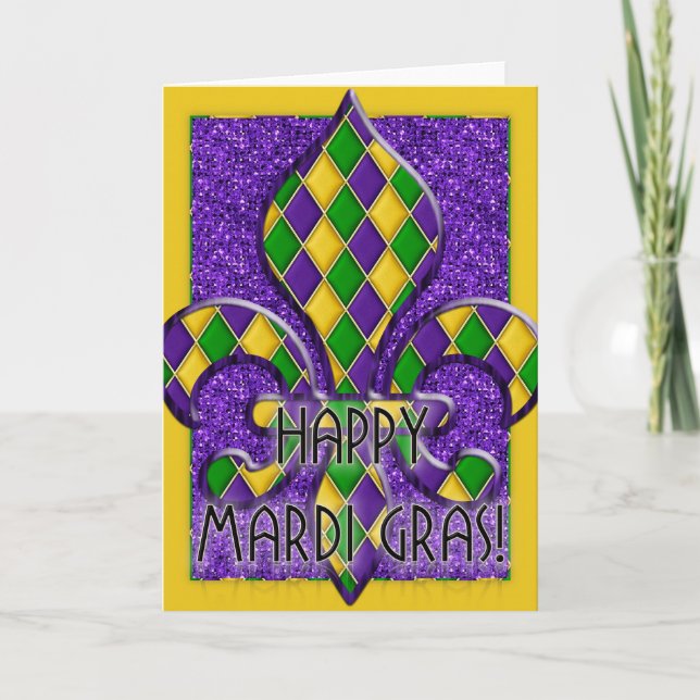 Happy Mardi Gras Fleur Design Greeting Card d1 (Front)