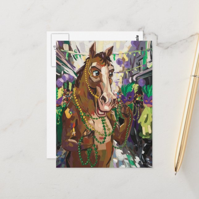 Happy Mardi Gras Horse Postcard (Front/Back In Situ)