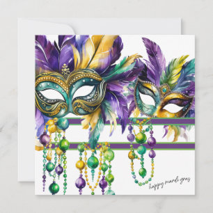 Happy Mardi Gras in Gold, Purple and Green Holiday Card