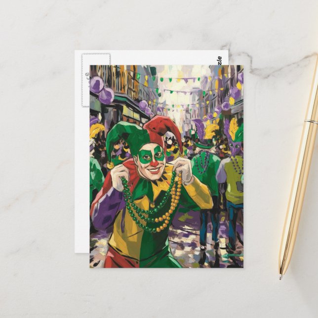 Happy Mardi Gras Jester Postcard (Front/Back In Situ)