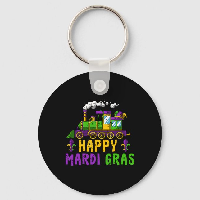 Happy Mardi Gras Jester Train Carnival Parade Part Key Ring (Front)
