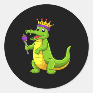 Happy Mardi Gras King Crocodile Funny Mardi Gras K Classic Round Sticker