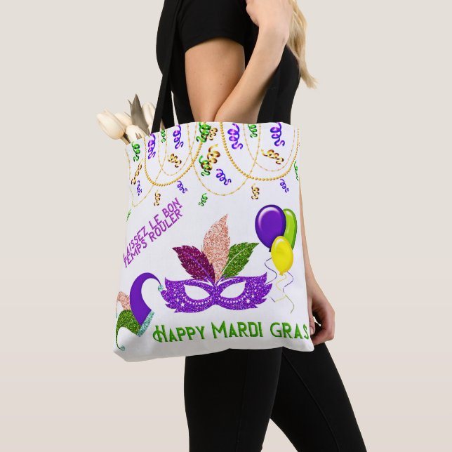 Happy Mardi Gras Party Celebration Colombina Mask Tote Bag (Close Up)
