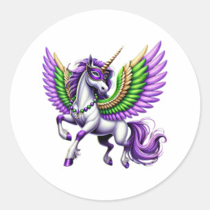 Happy Mardi Gras Unicorn Mask New Orleans Girls  Classic Round Sticker