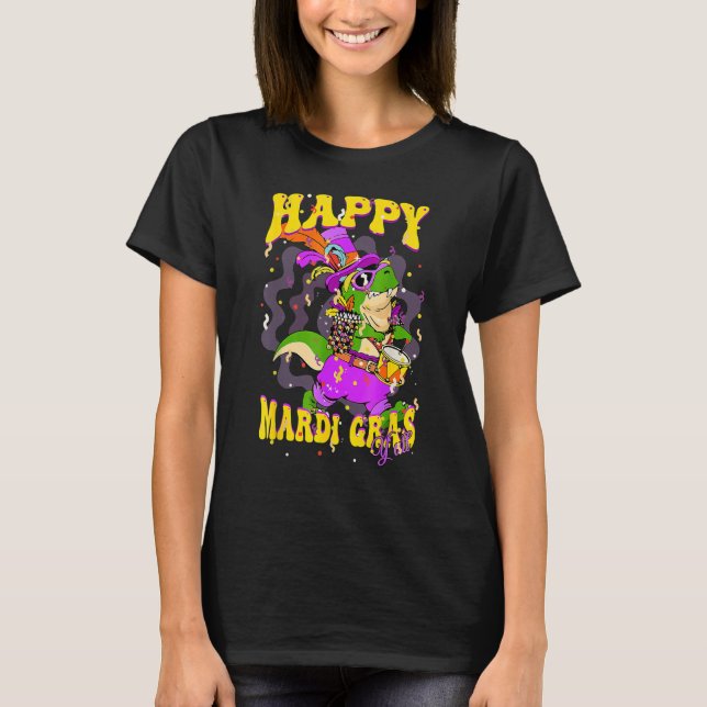 Happy Mardi Gras Yu2019all Drummer Alligator Party T-Shirt (Front)