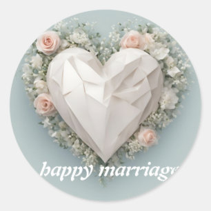 happy marriage plate for weddings classic round sticker