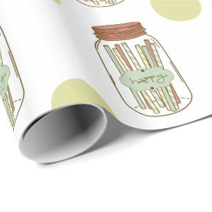 Happy mason jar and straws wrapping paper