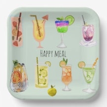 Happy meal cute watercolor cocktail Birthday blue