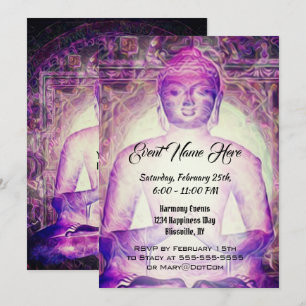 Happy Meditating Purple Buddha Invitation