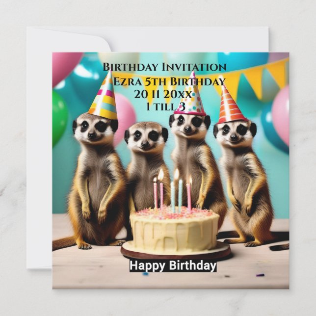 Happy Meerkat Birthday, Birthday Party Invitation (Front)