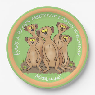 Happy meerkat family birthday cartoon paper plate