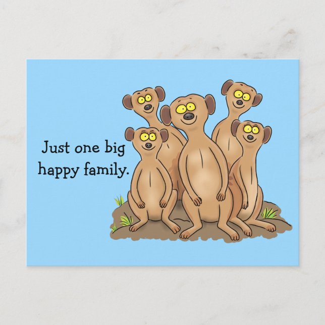 Happy meerkat family cartoon postcard (Front)