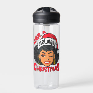 Happy Melanin Christmas Merry X-mas Black Sista Water Bottle
