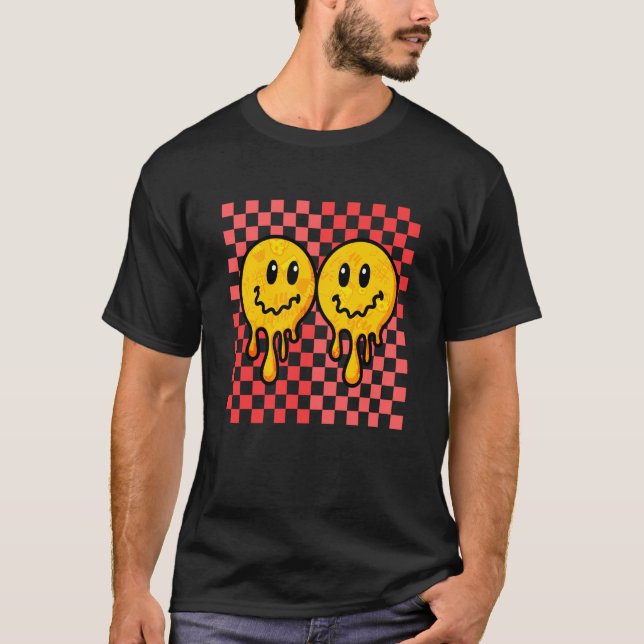 Happy Melting Smiling Face Good Smile Vibe Chequer T-Shirt (Front)