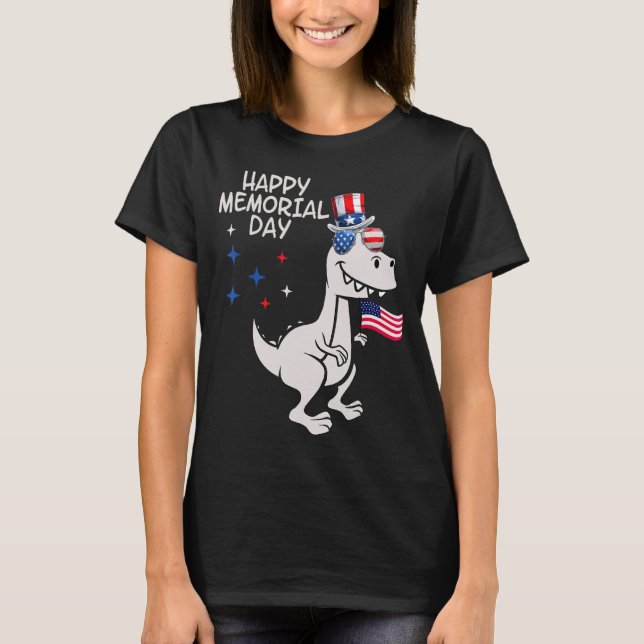 Happy Memorial Day 4th Of July Dinosaur Cute Ameri T-Shirt (Front)
