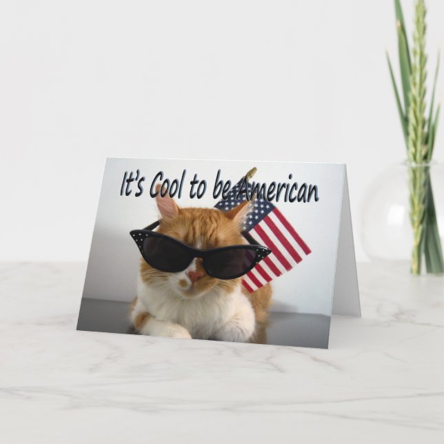 Happy Memorial Day - Cool Cat with Flag Card (Front)