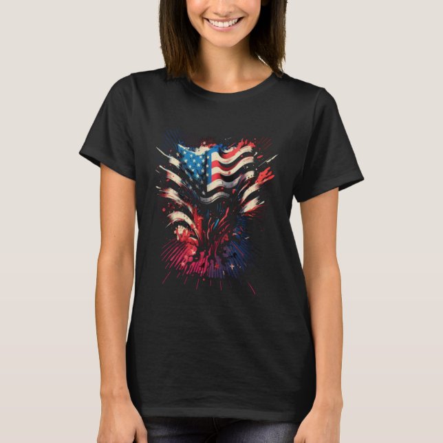 Happy Memorial Day Fireworks American USA Flag 4th T-Shirt (Front)