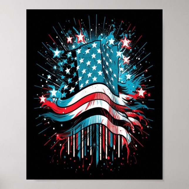 Happy Memorial Day Fireworks American Usa Flag Poster (Front)