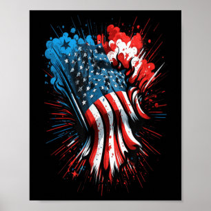 Happy Memorial Day Fireworks American Usa Flag Poster