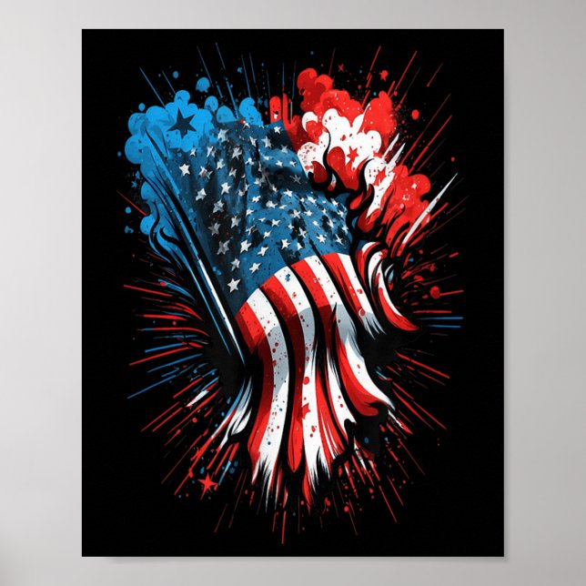 Happy Memorial Day Fireworks American Usa Flag Poster (Front)