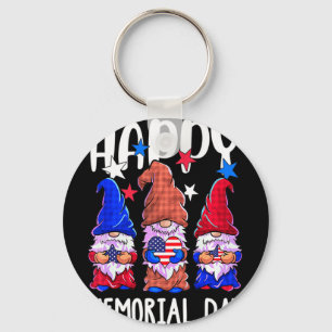 Happy memorial day gnome usa flag american patriot key ring