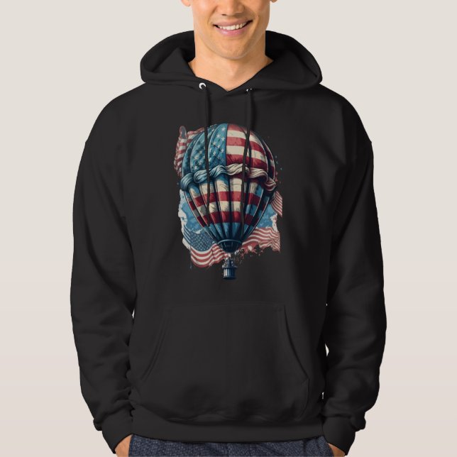 Happy Memorial Day Hot Air Balloon USA American Fl Hoodie (Front)