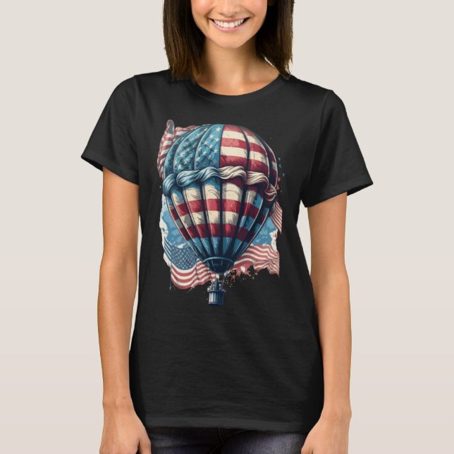 Happy Memorial Day Hot Air Balloon USA American Fl T-Shirt (Front)