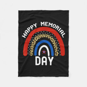 Happy Memorial Day Rainbow Leopard American Flag Fleece Blanket