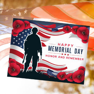Happy Memorial Day Red Poppies Military  Holiday Postcard
