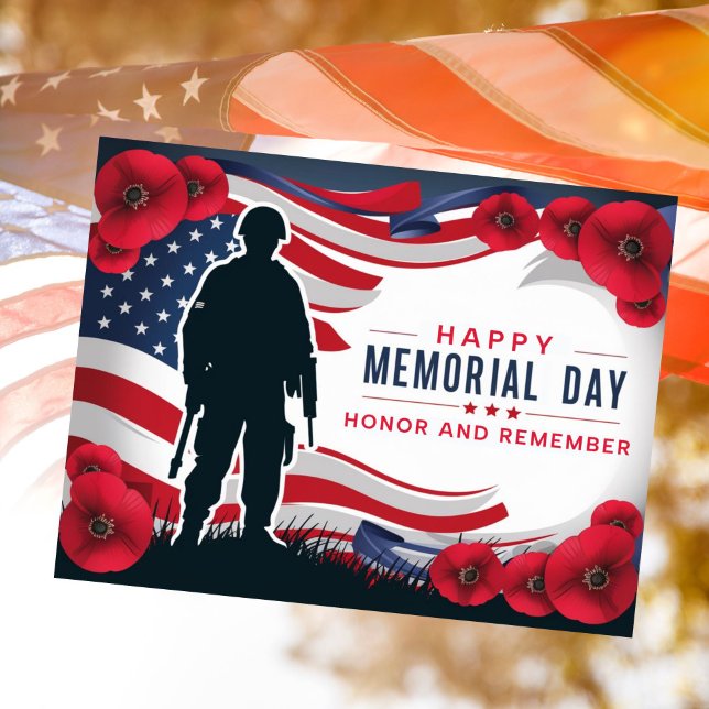 Happy Memorial Day Red Poppies Military  Holiday Postcard (Memorial Day postcard to honor and remember the fallen heroes.)