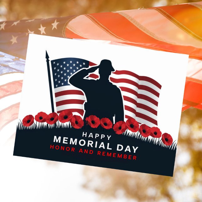 Happy Memorial Day Red Poppies Military  Holiday Postcard (Happy memorial day postcard. Honor and Remember the fallen.)