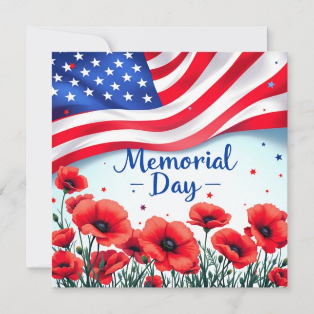 Happy Memorial Day Red Poppies Military  Invitation (Front)