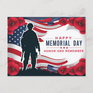 Happy Memorial Day Red Poppies Military  Postcard