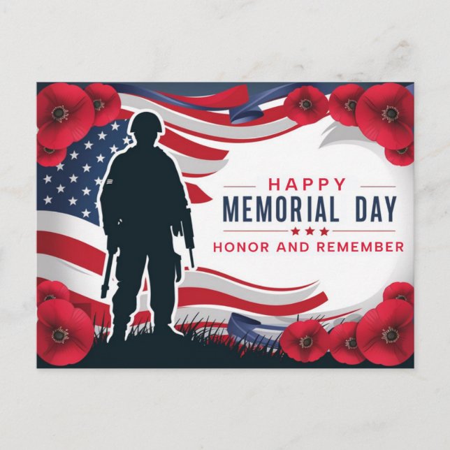 Happy Memorial Day Red Poppies Military  Postcard (Front)
