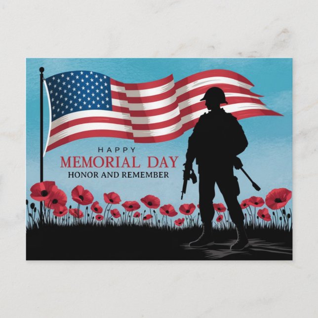 Happy Memorial Day Red Poppies Military Postcard (Front)