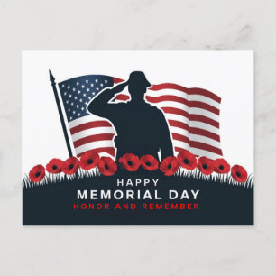 Happy Memorial Day Red Poppies Military  Postcard