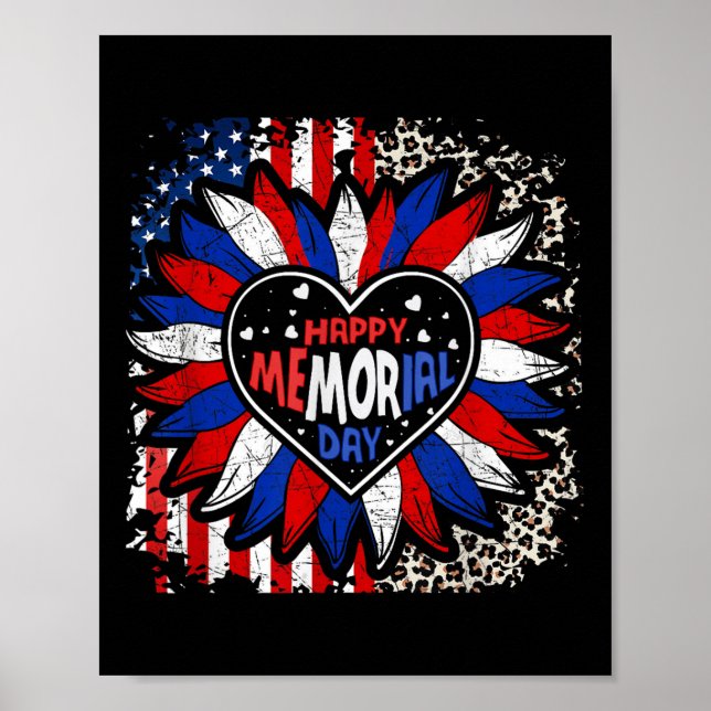 Happy Memorial Day Sun Flower Leopard Usa Poster (Front)