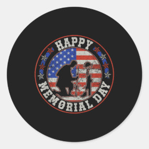 Happy Memorial Day Veteran Military Combat Classic Round Sticker