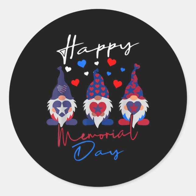 Happy Memorial Day With Usa Flag Gnomes  Classic Round Sticker (Front)