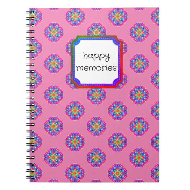 Happy Memories Pink Star Mandala Boho Notebook (Front)