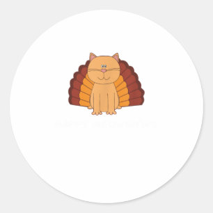 HAPPY MEOW GIVING Funny Turkey Cat Classic Round Sticker