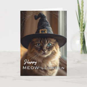 Happy Meow-lloween with Halloween Witch Cat Card