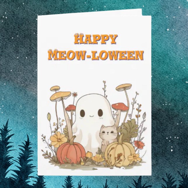Happy Meow Loween Cat Ghost photo Halloween cards (Creator Uploaded)