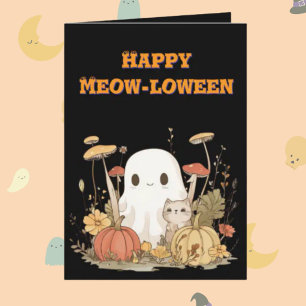 Happy Meow Loween Cat Ghost photo Halloween cards