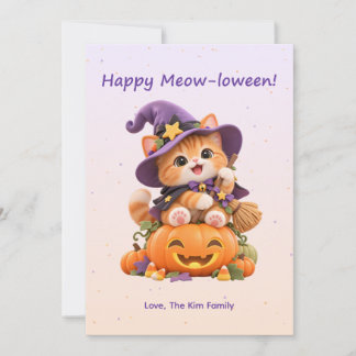 Happy Meow-loween Cute Witch Kitten Halloween Card